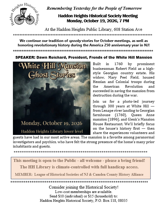 Event poster for White Hill Mansion Ghost Stories on October 19, 2026